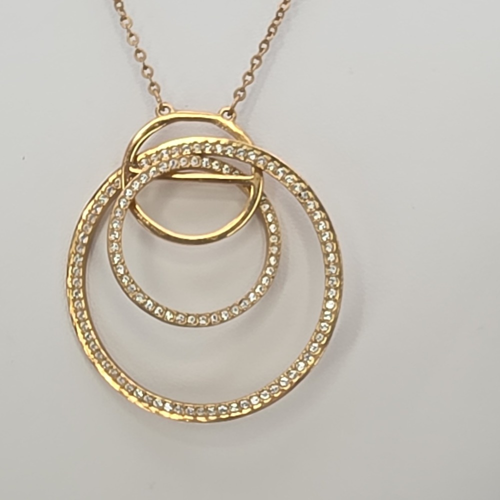 SWAROVSKI 'Hollow' Necklace Pave Crystal Double Circle Pendant Gold Plate 28"‎